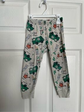 Hanna Andersson 3T Cream Joggers with Green Eco Recycling Garbage Truck Print